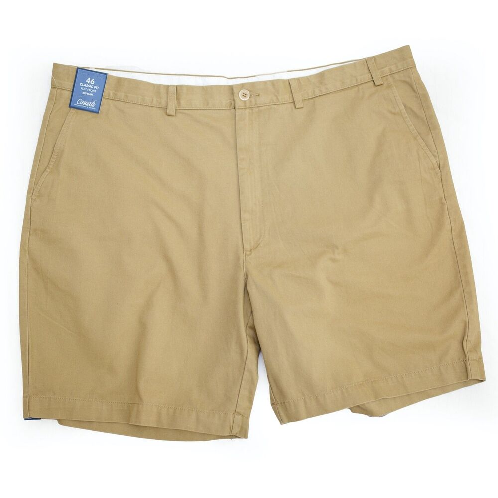 Sz 46 Roundtree & Yorke Khaki DarkTan Men's Shorts - Flat Front  9" Inseam NWT